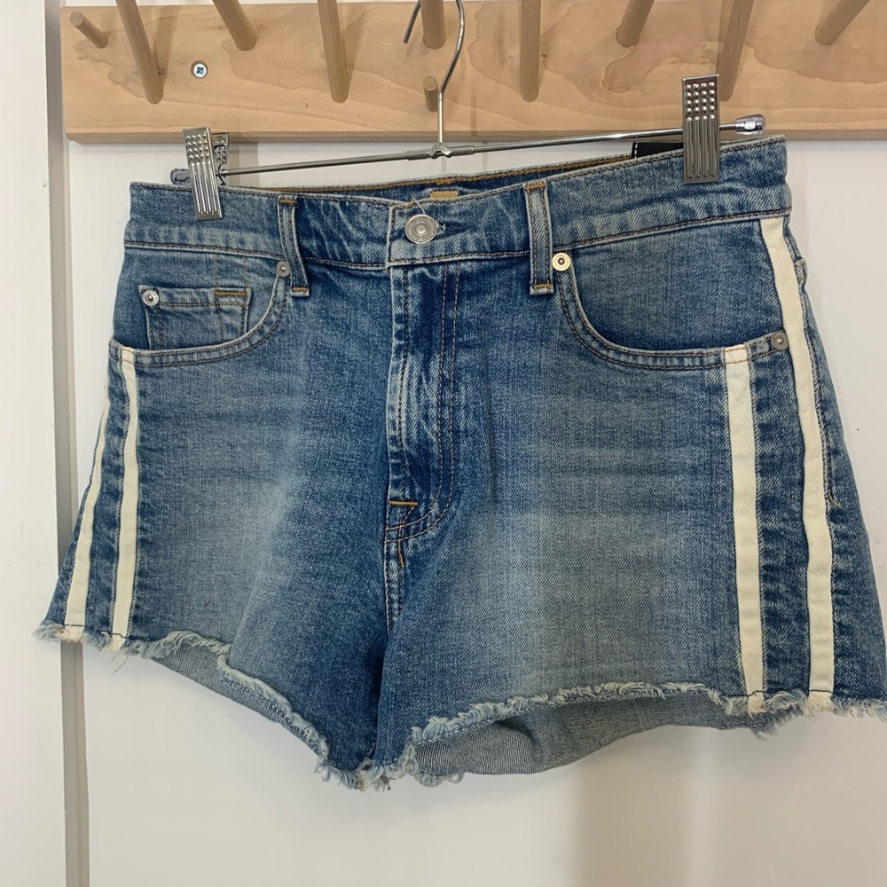 7 For All Mankind denim shorts, size 27, with side stripe detailing
